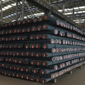 Deformed steel bar bundles in warehouse