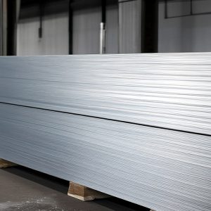 Structural steel plate sheets stacked on timber supports