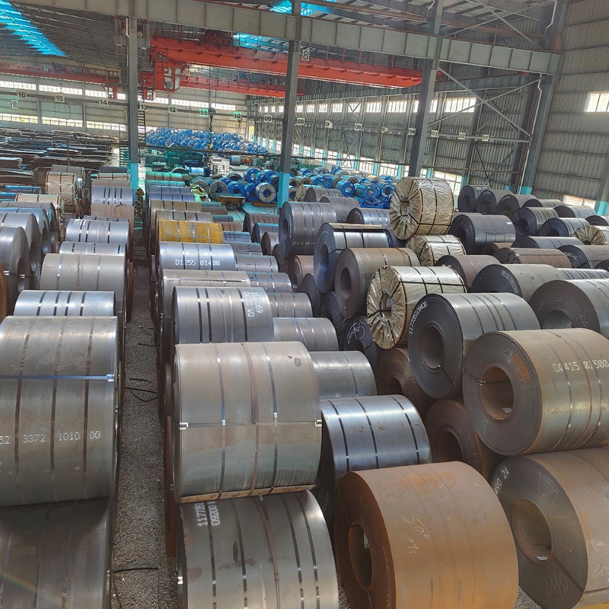 Carbon steel coils in warehouse