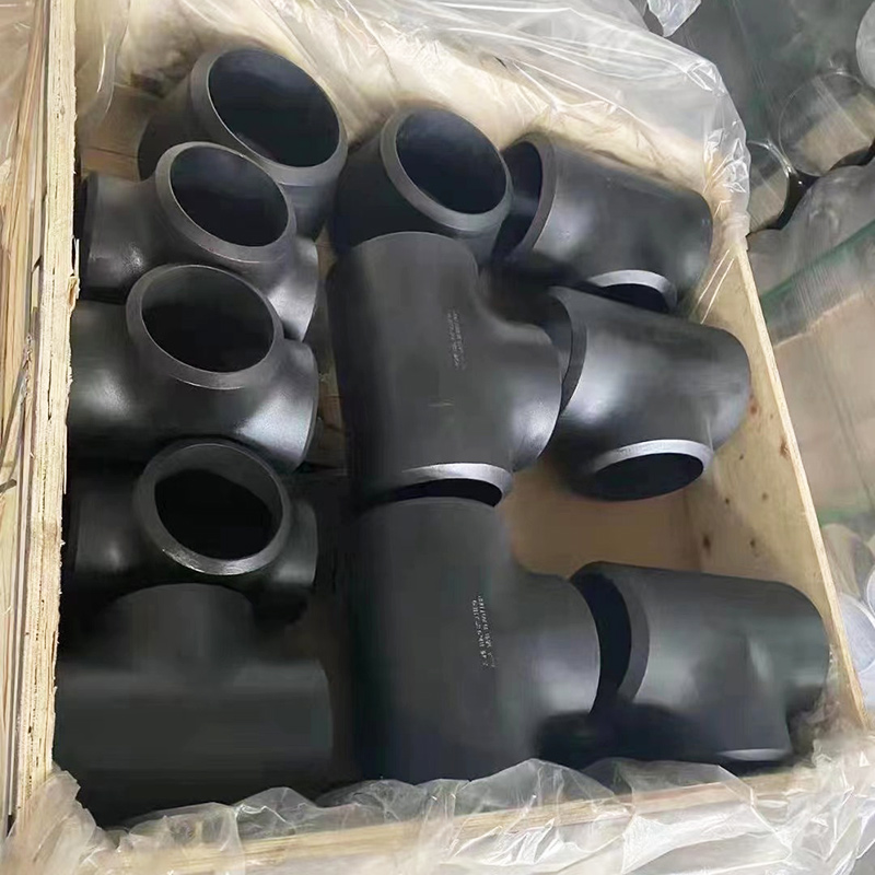 Black coated butt weld tees packed in wooden box