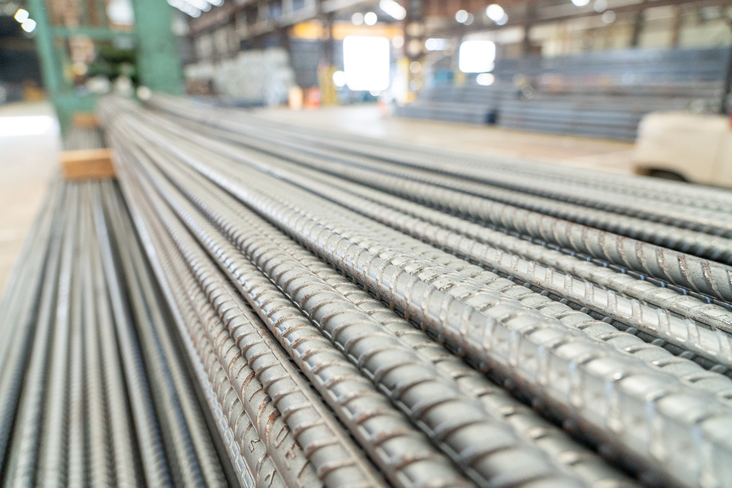 Ribbed deformed steel bar closeup