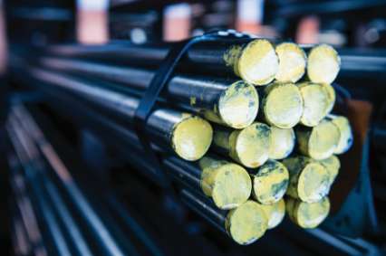 Round steel bar end closeup