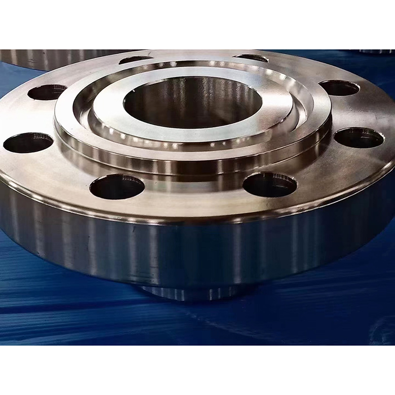 Close view of raised face steel pipe flange